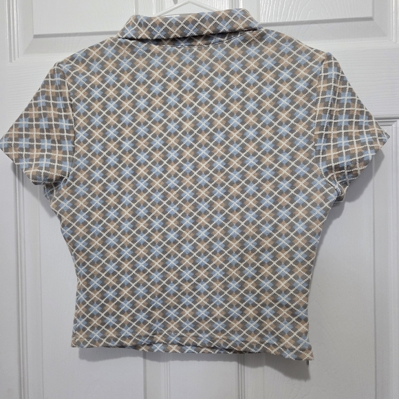 Cider Jacquard Quarter Zip Polo Geometric Short Sleeve Baby Blue Tee Sz Small - Picture 3 of 7